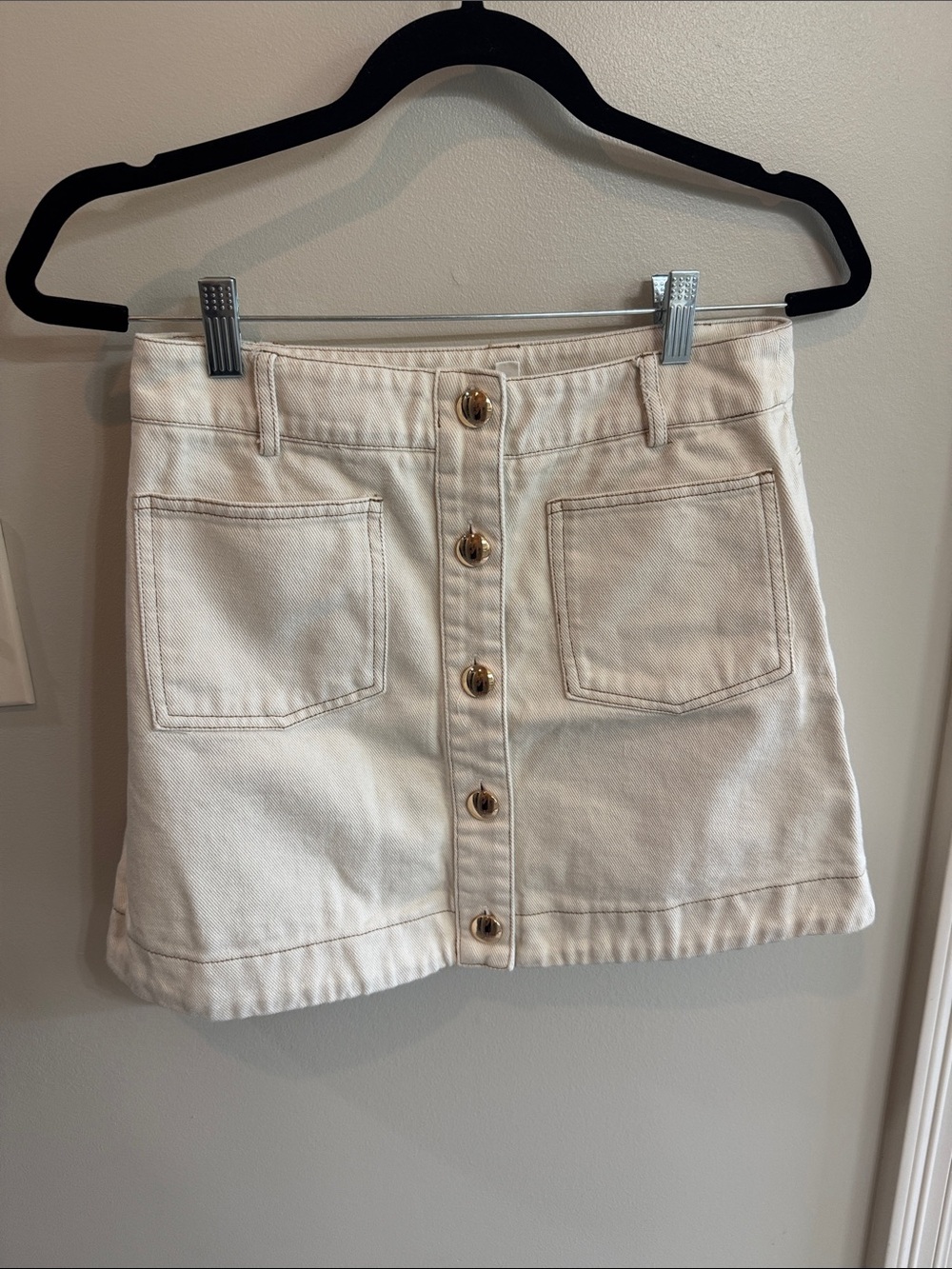 Classic Button-Front White Denim Skirt